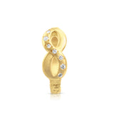 Side profile of the 14K gold infinity ring showcasing band texture and diamond curve