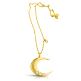 14K gold Lighting Moon Necklace with crescent moon pendant and draped gold chain