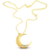 Lighting Moon Necklace in 14K gold with crescent pendant and floating chain styling