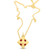 Close-up of the 14K gold octagon pendant featuring eight rubies