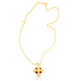 14K gold octagon necklace with ruby-set octagon pendant and draped gold chain