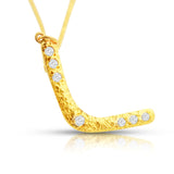 Close-up view of 14K gold Boomerang of Fortune Necklace