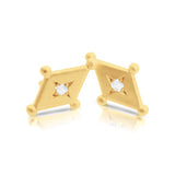 Front view of 14K gold diamond shape earrings by b.Tsaritsa
