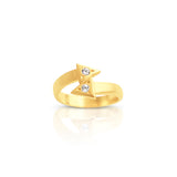 Front view of the 14K Gold Double Arrow Aura Ring on white background, highlighting the arrowhead details and brilliant diamonds.