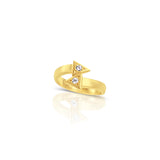 14K Gold Double Arrow Aura Ring with an open wrap design and two sparkling white diamonds, shown on white background.
